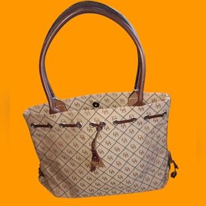 Dooney & Bourke Vintage Brown Signature Logo Printed Tote Style Handbag